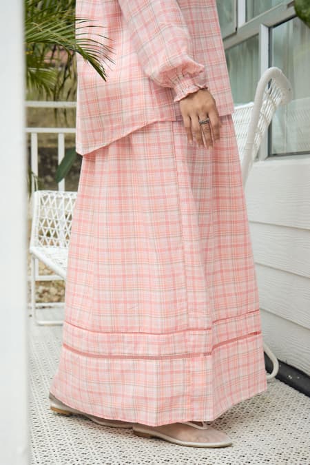 Pimble A-Line Skirt - Peach Check