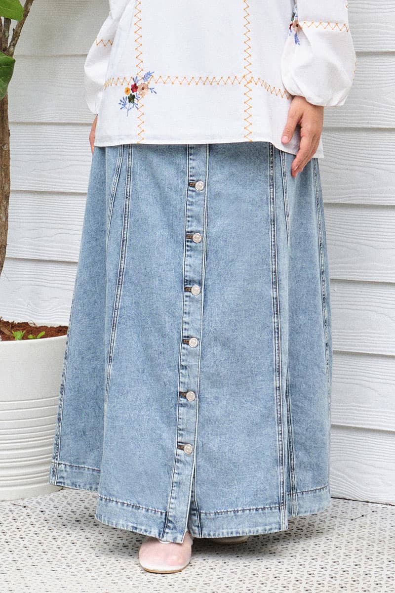 COTTON Joel Front Button Skirt - Acidic Wash - Image 1