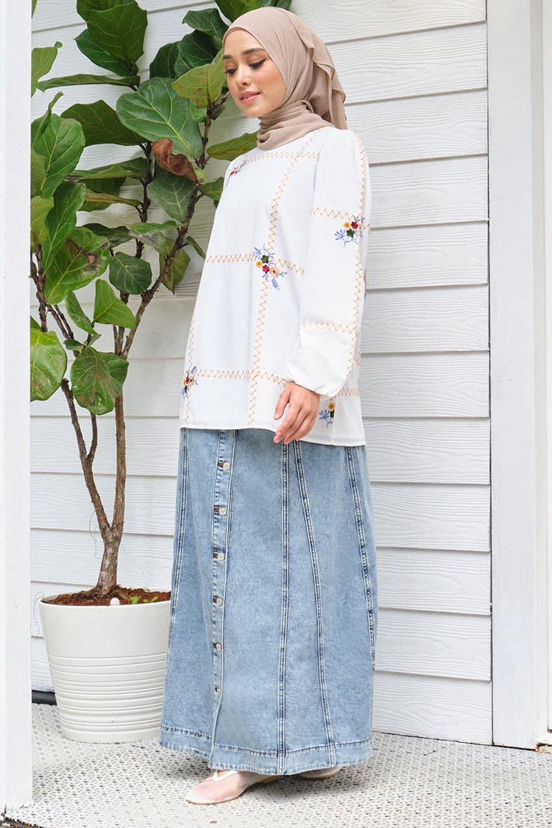 COTTON Joel Front Button Skirt - Acidic Wash - Image 3