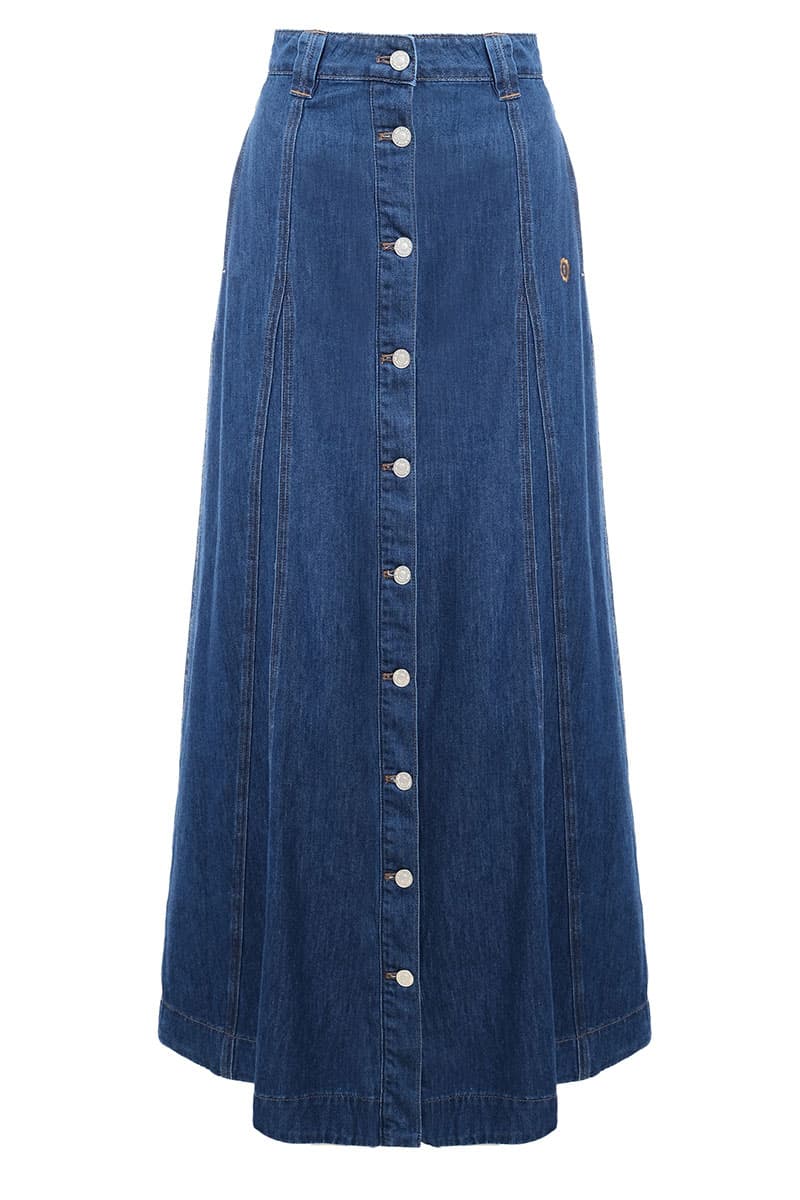 COTTON Joel Front Button Skirt - Medium Wash - Image 2