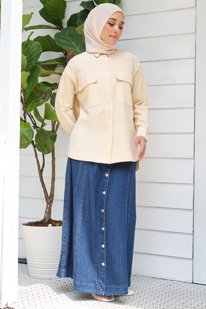 COTTON Joel Front Button Skirt - Medium Wash - Image 3