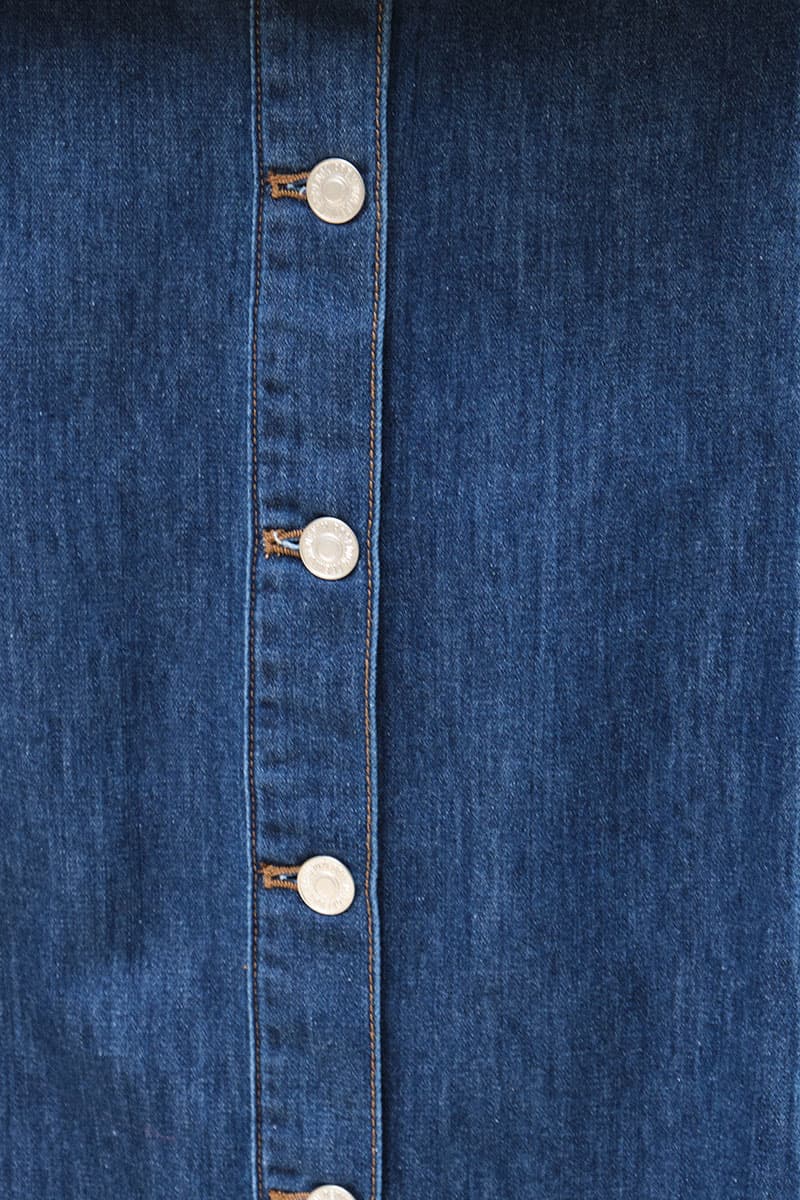 COTTON Joel Front Button Skirt - Medium Wash - Image 5