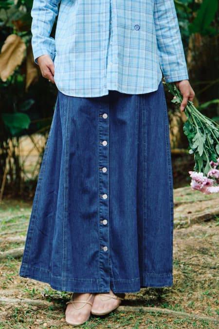 COTTON Joel Front Button Skirt - Medium Wash