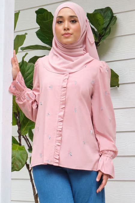 Canary Front Button Blouse - Dusty Pink