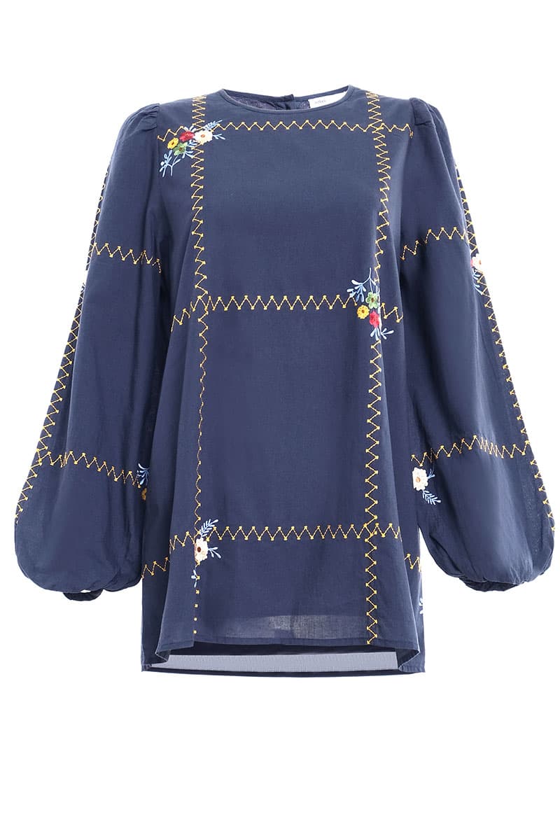 Rhythm Puff Shoulder Blouse - Graphite Blue - Image 2