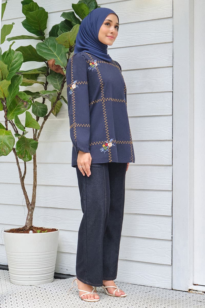 Rhythm Puff Shoulder Blouse - Graphite Blue - Image 3