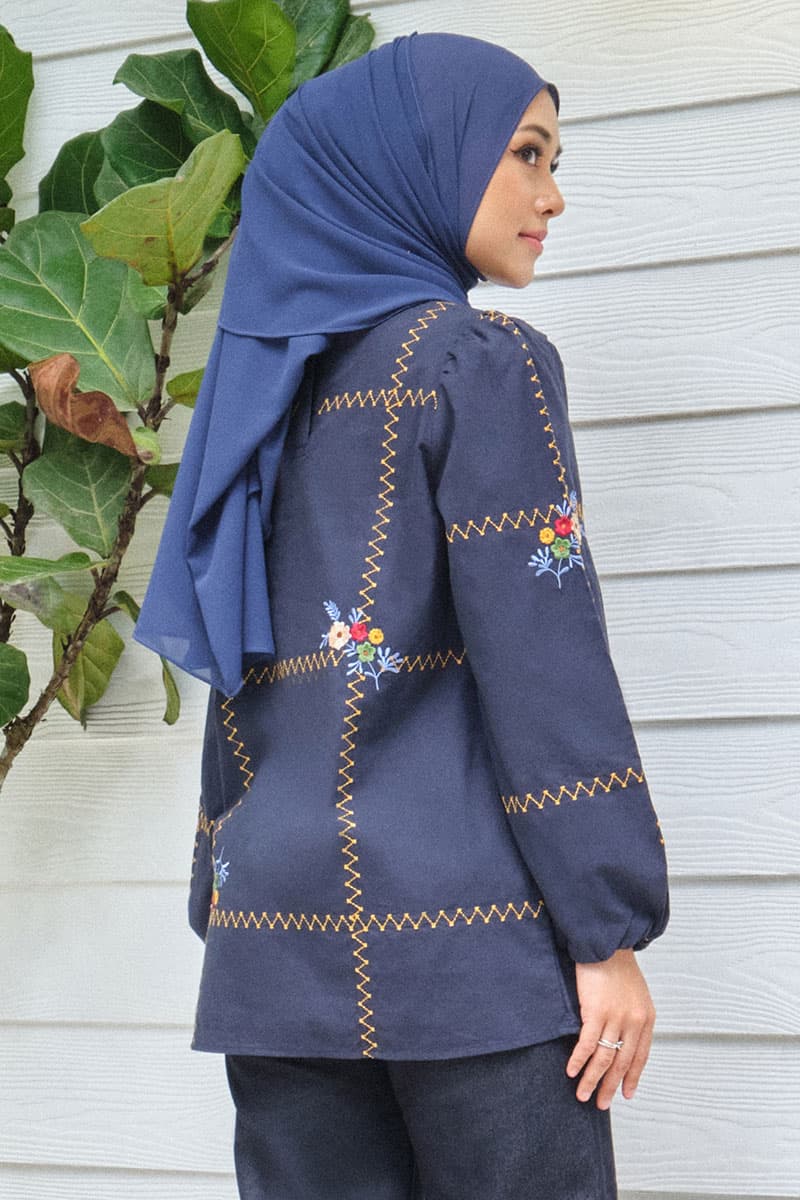 Rhythm Puff Shoulder Blouse - Graphite Blue - Image 4