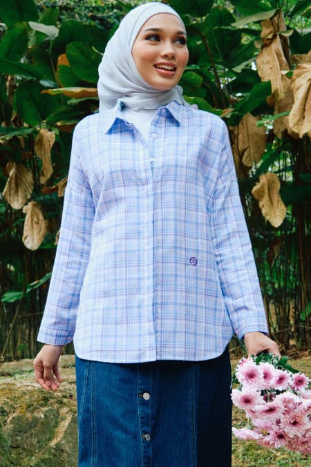 Wolfson Front Button Shirt - Blue Check