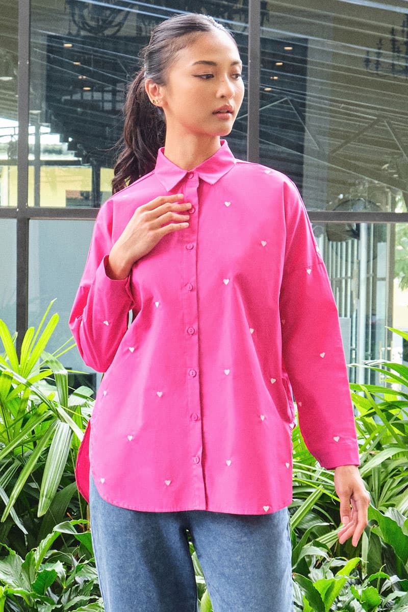 Wendalyn Front Button Shirt - Fuchsia - Image 1