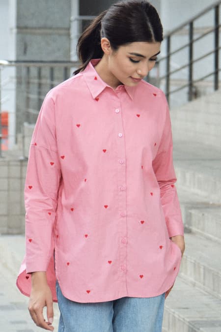 Wendalyn Front Button Shirt - Strawberry