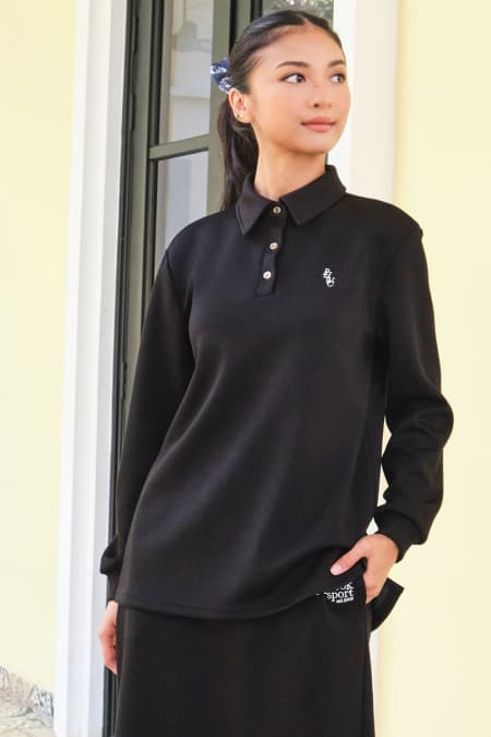 Victor Drop Shoulder Polo Shirt - Black
