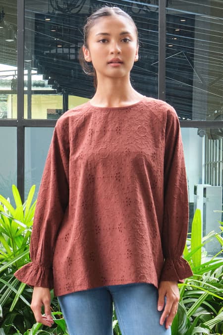 Ruby Raglan Sleeve Blouse - Burnt Henna