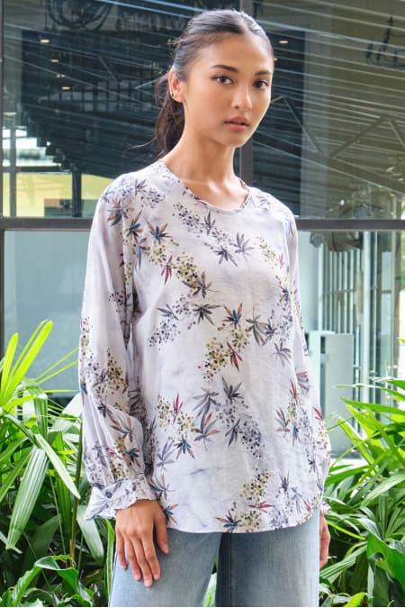 Danbury Flared Blouse - Purple Botanical
