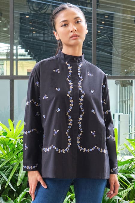 Paxton Front Button Blouse - Black