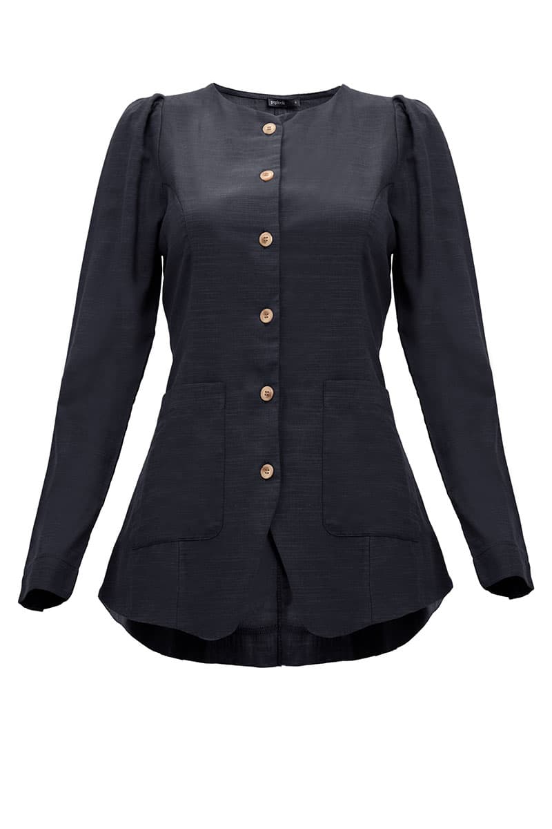 Saddle Front Button Blouse - Black - Image 2