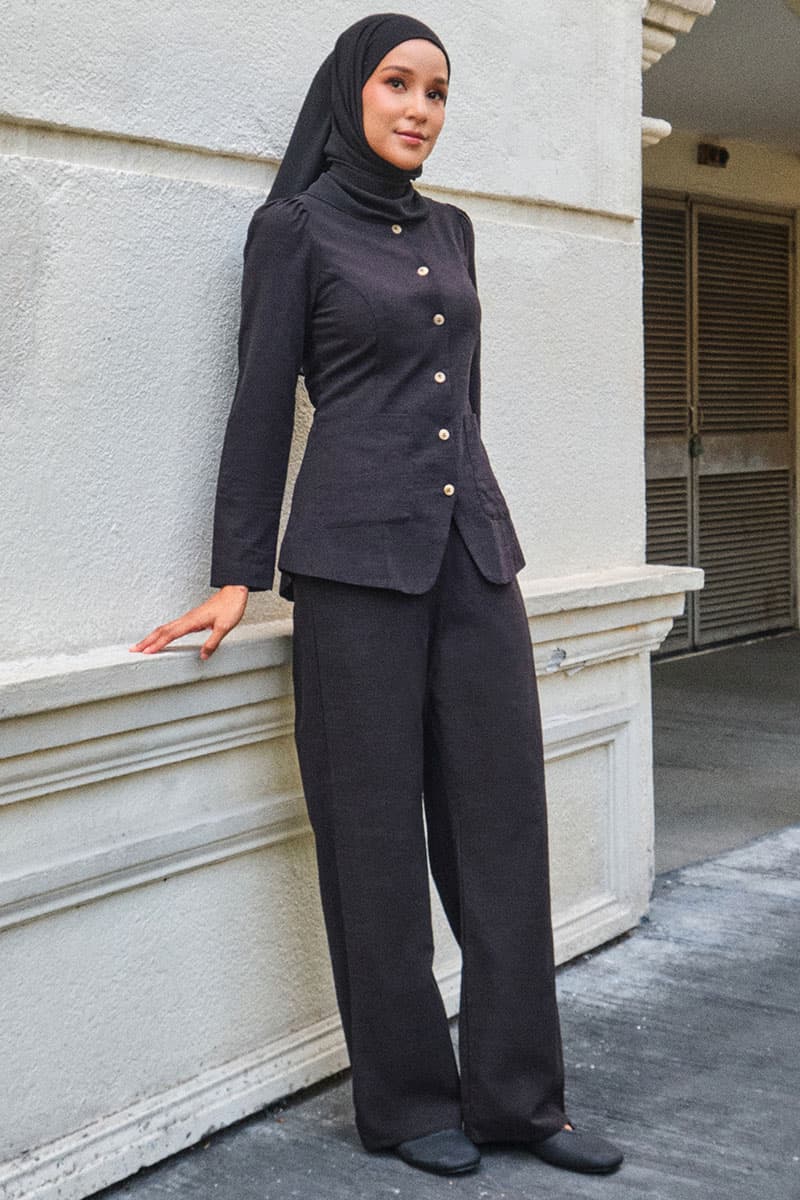 Saddle Front Button Blouse - Black - Image 3