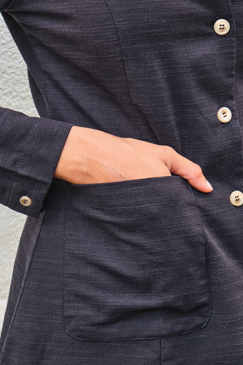 Saddle Front Button Blouse - Black - Image 5