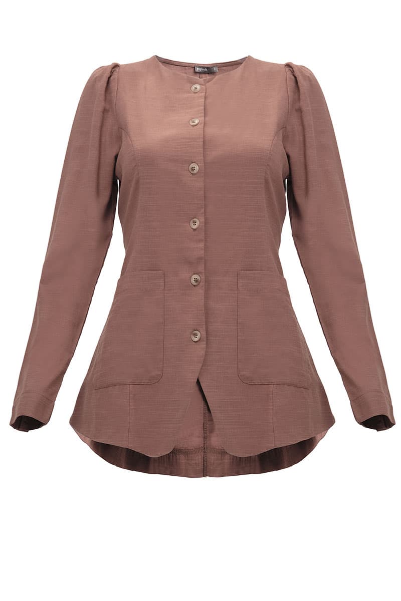 Saddle Front Button Blouse - Dark Mocha - Image 2