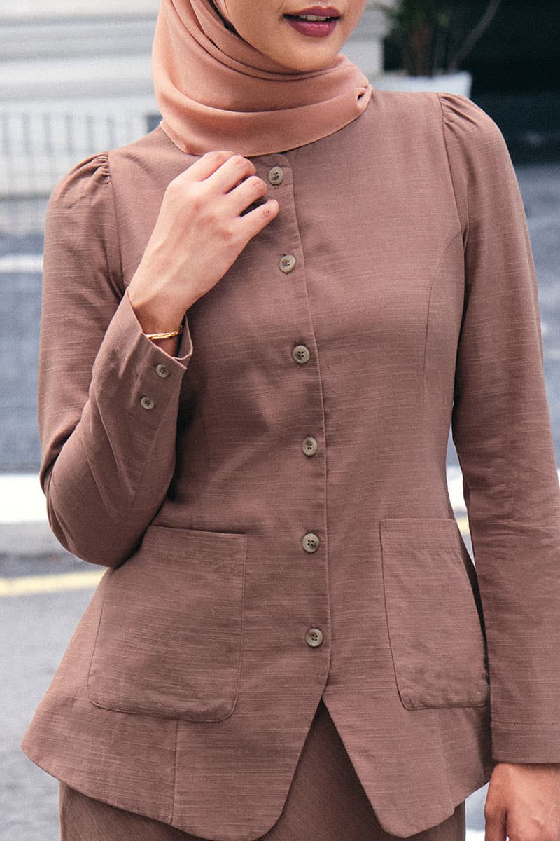 Saddle Front Button Blouse - Dark Mocha - Image 1
