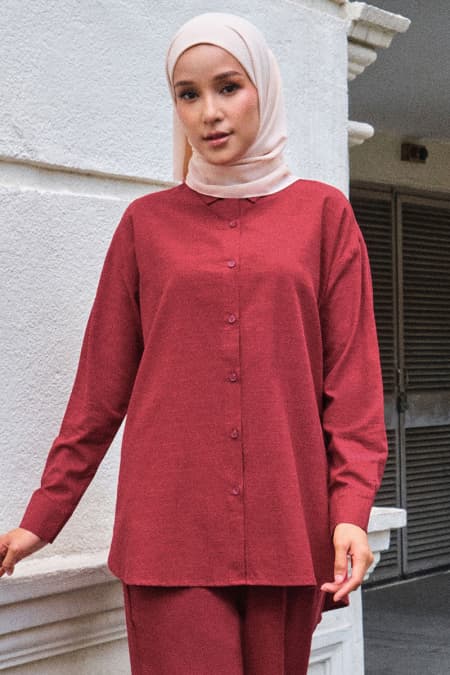 Conrad Front Button Shirt - Garnet Red