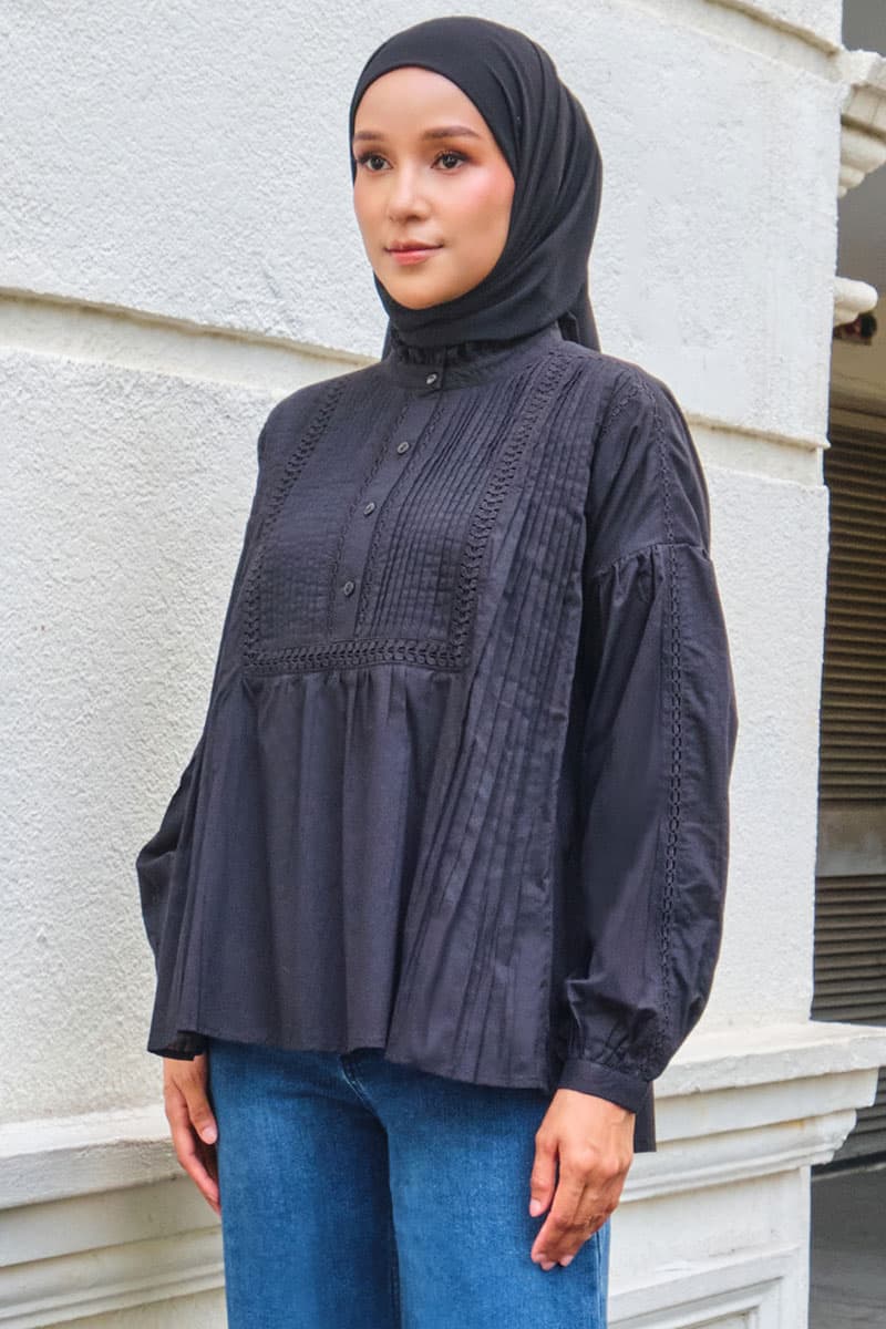 Hunter Henley Blouse - Black - Image 1