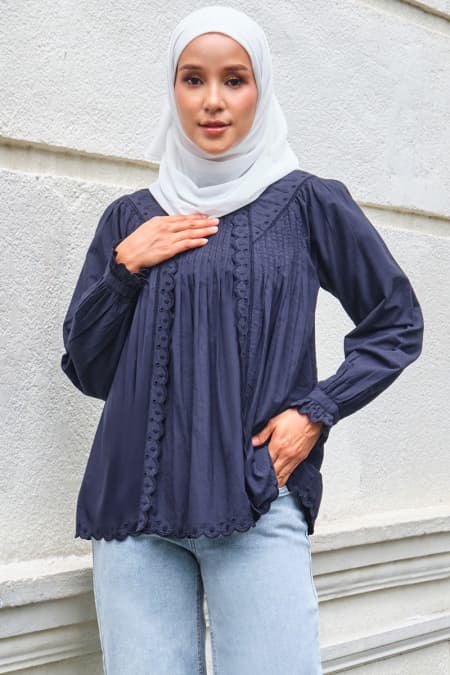 Ocean Raglan Sleeve Blouse - Graphite Blue