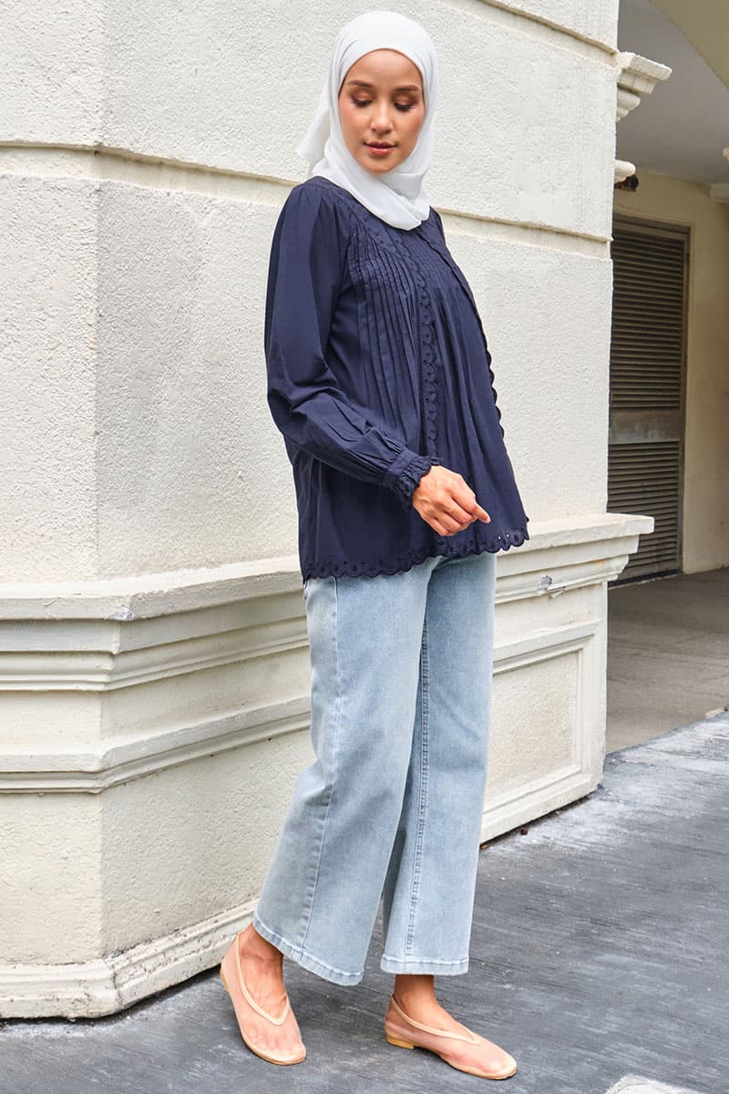 Ocean Raglan Sleeve Blouse - Graphite Blue - Image 3