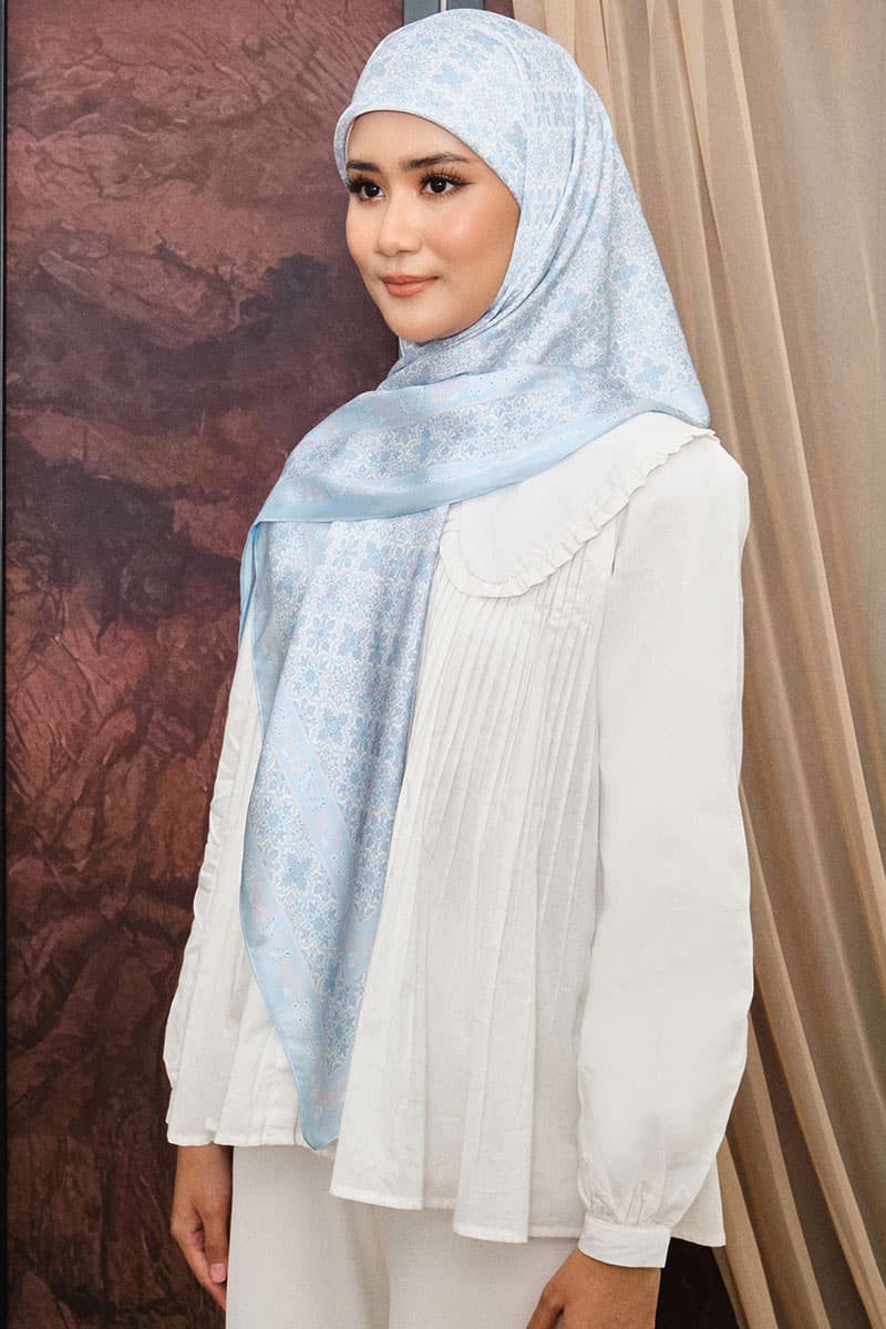 Tasneem Satin Square Headscarf - Sky Blue - Image 2