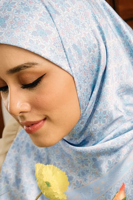 Tasneem Satin Square Headscarf - Sky Blue