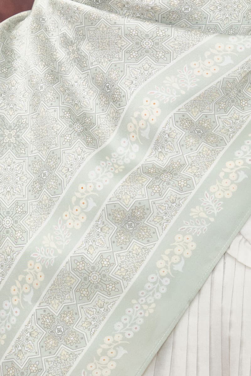 Tasneem Satin Square Headscarf - Frosty Green - Image 3