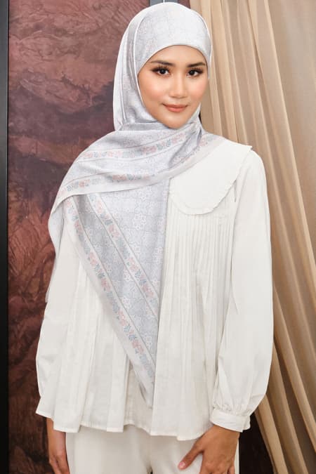 Tasneem Satin Square Headscarf - Silver