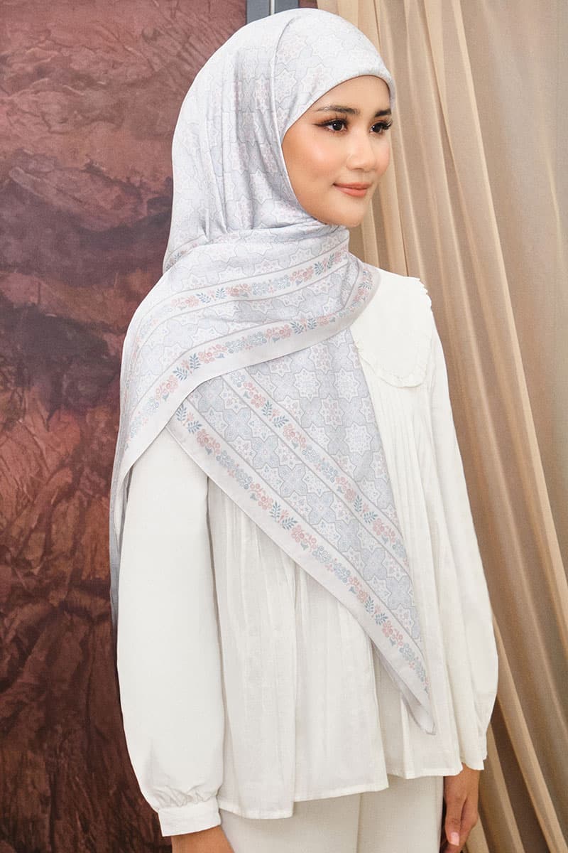 Tasneem Satin Square Headscarf - Silver - Image 2