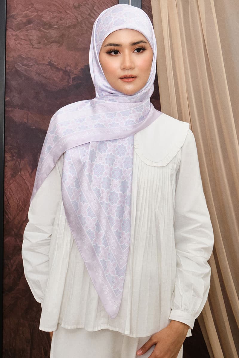 Tasneem Satin Square Headscarf - Lilac - Image 1