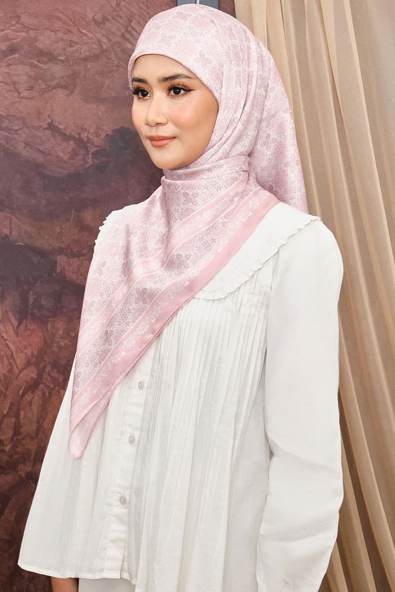 Tasneem Satin Square Headscarf - Pink Blush - Image 2