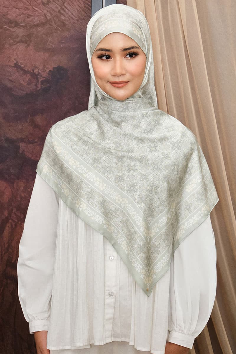 Thuraya Satin Rectangle Headscarf - Frosty Green - Image 1