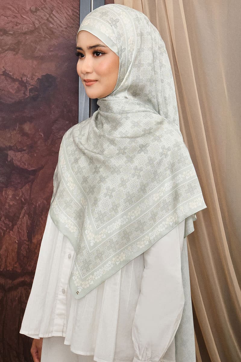 Thuraya Satin Rectangle Headscarf - Frosty Green - Image 2
