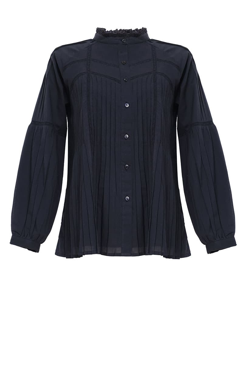 Layton Front Button Blouse - Graphite Blue - Image 2