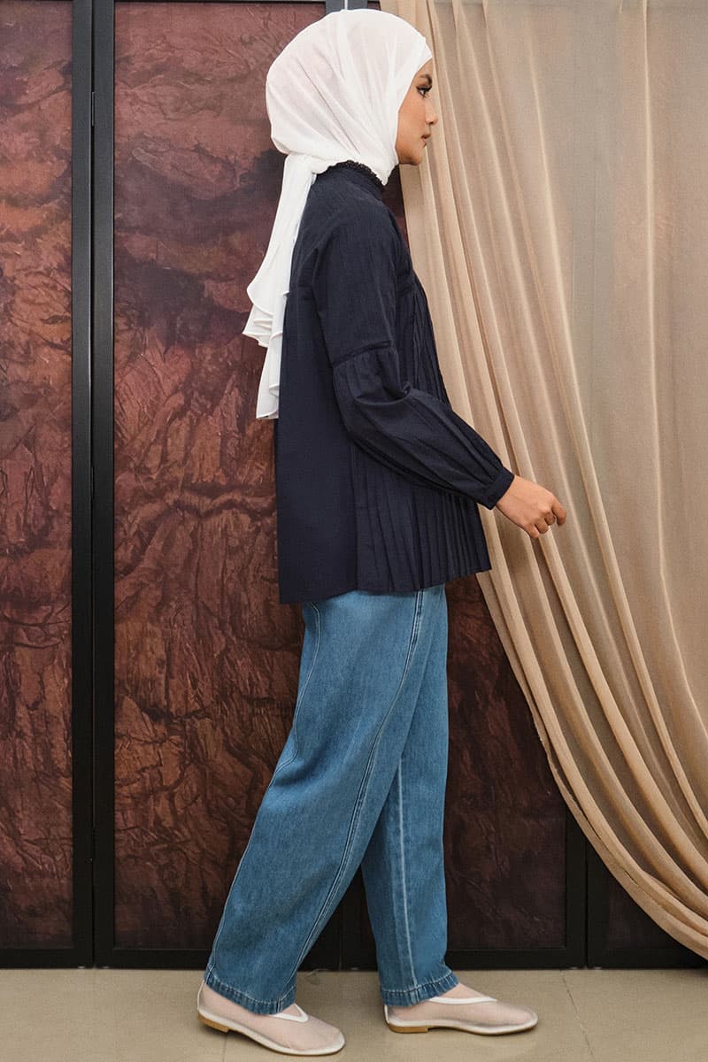 Layton Front Button Blouse - Graphite Blue - Image 3