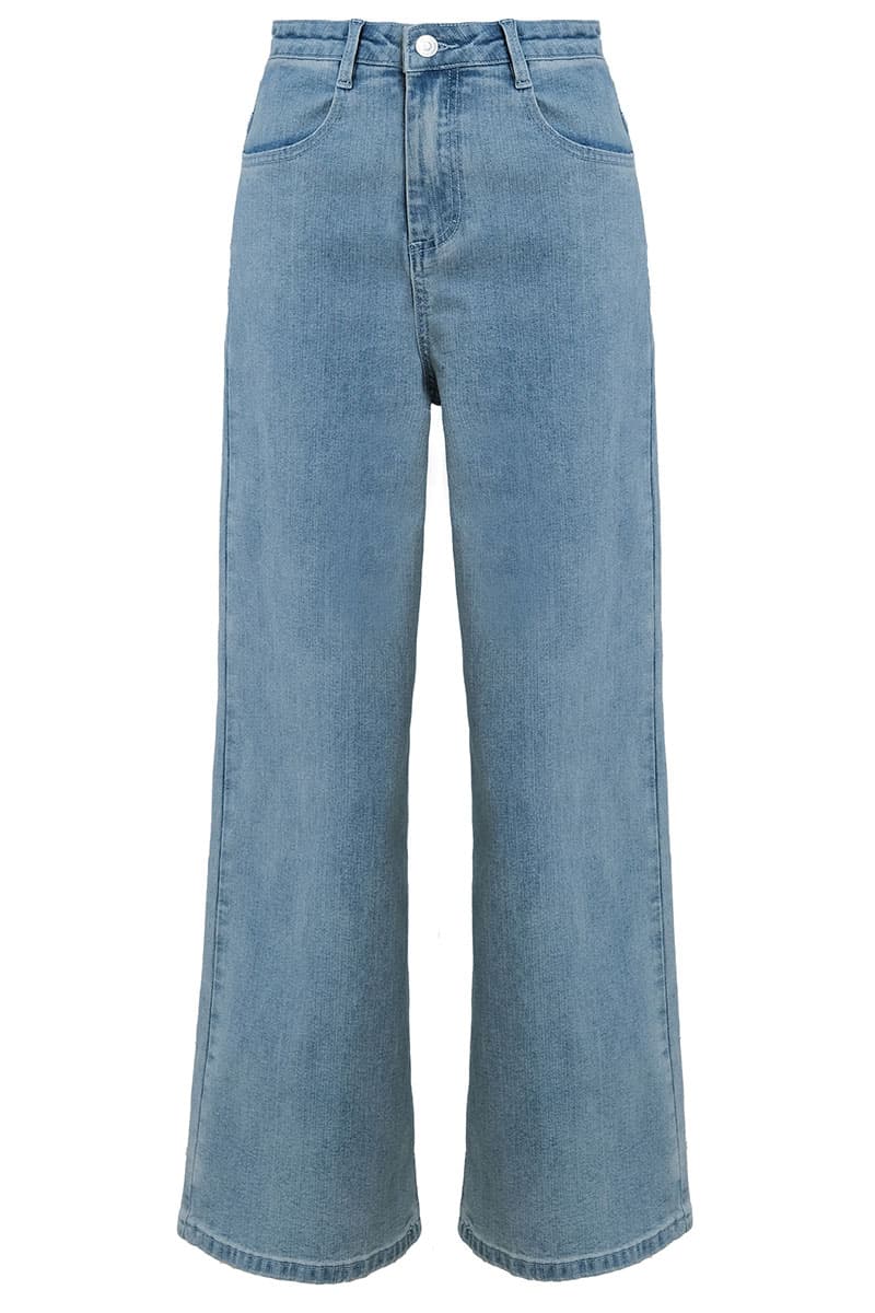 COTTON Ridge Wide Legged Jeans - Light Wash - Image 2