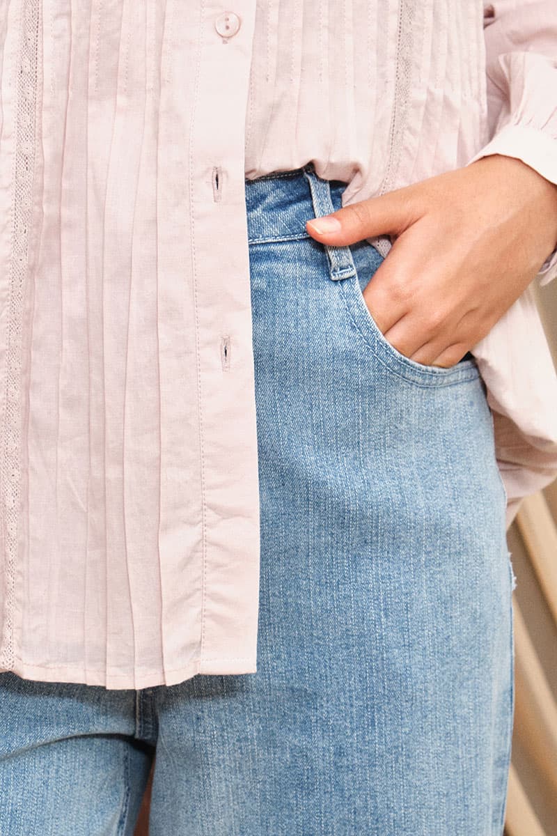 COTTON Ridge Wide Legged Jeans - Light Wash - Image 5