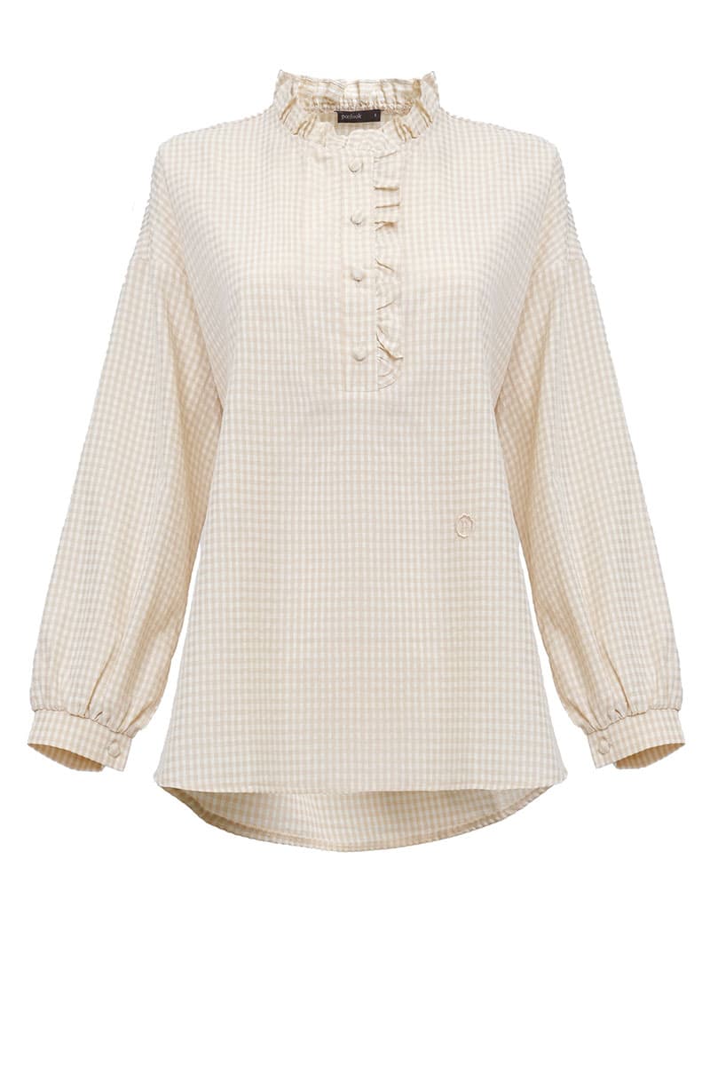 Rowan Henley Blouse - Beige Check - Image 2