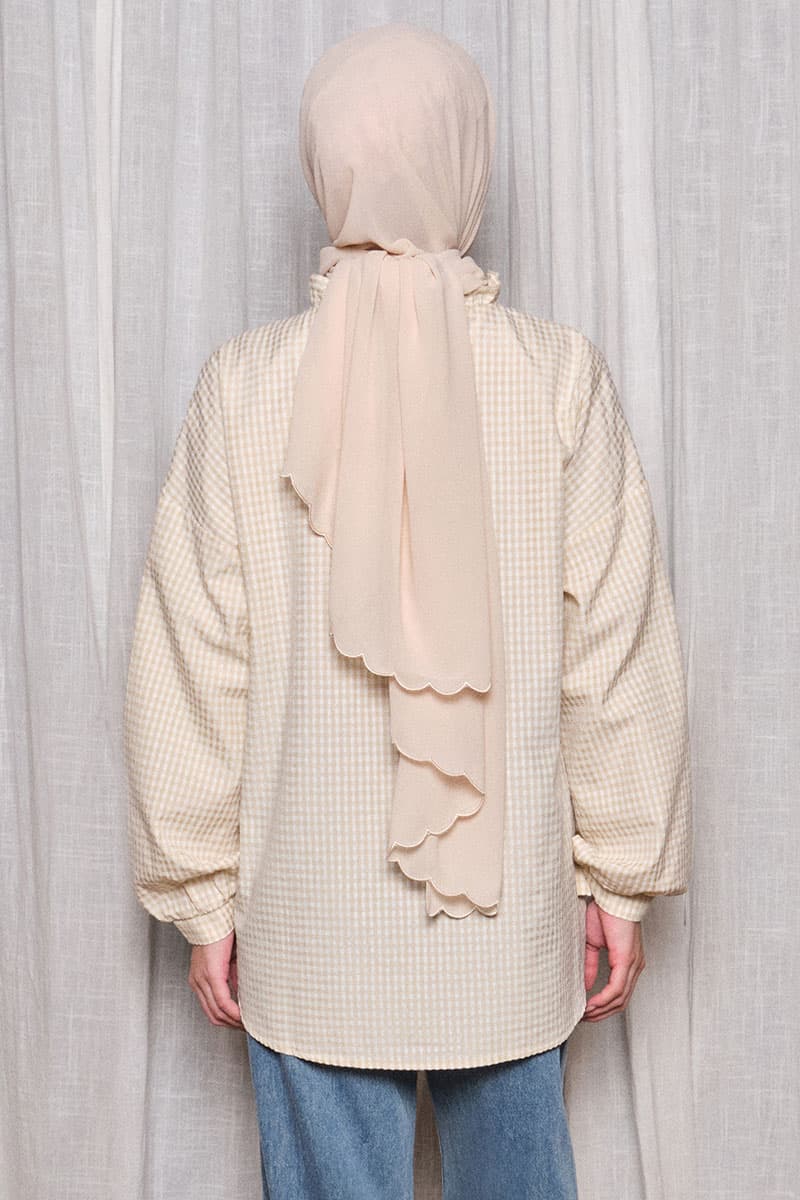 Rowan Henley Blouse - Beige Check - Image 4