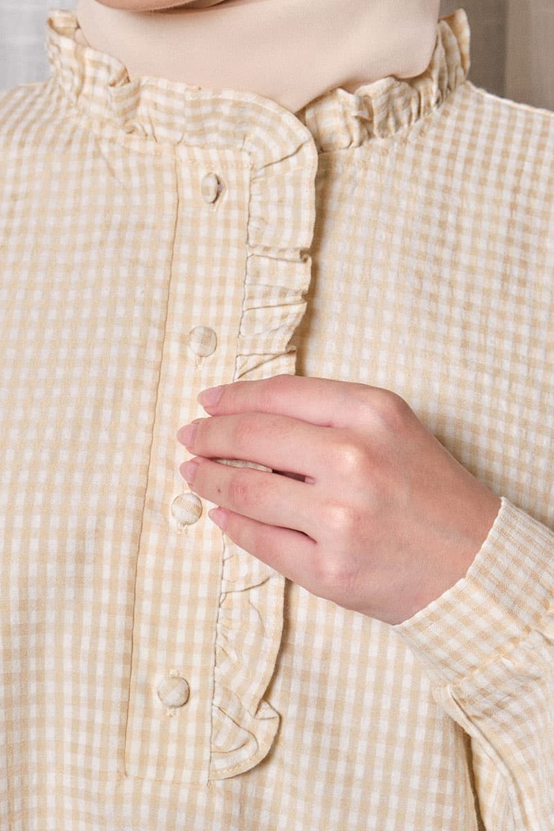 Rowan Henley Blouse - Beige Check - Image 5