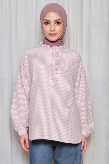 Rowan Henley Blouse - Lilac Check