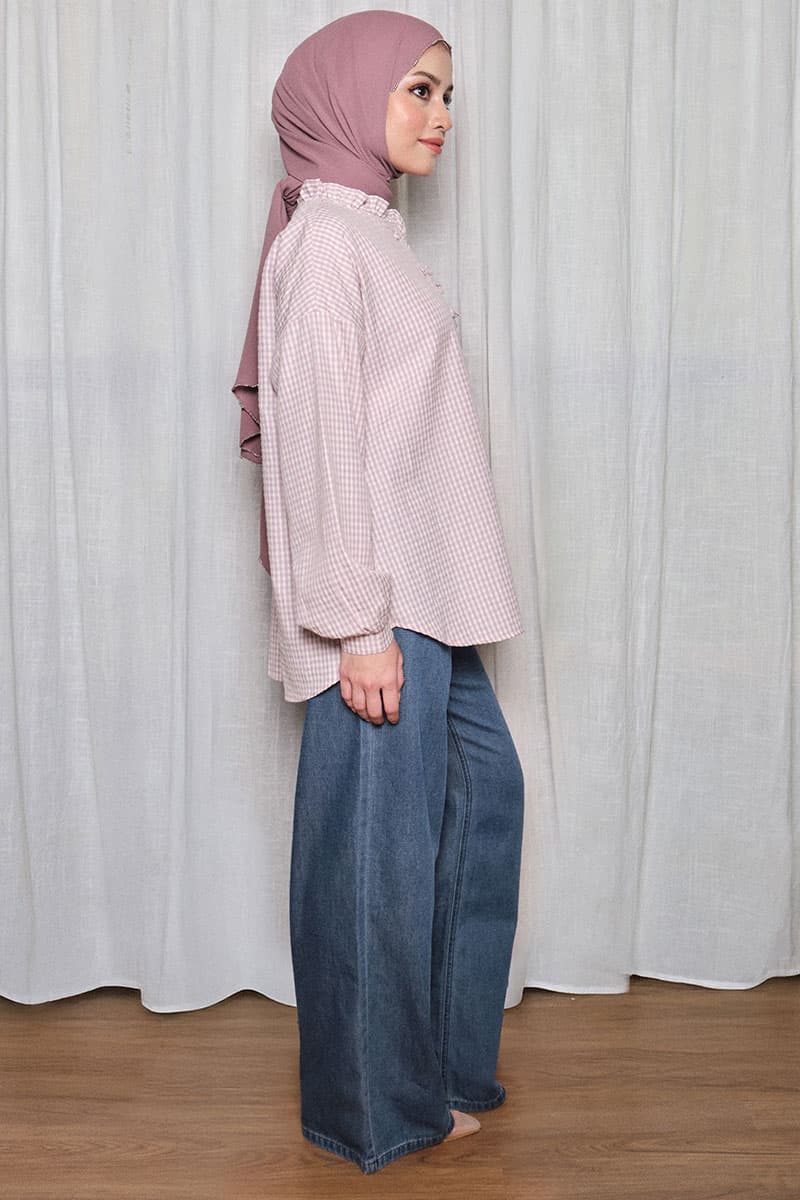 Rowan Henley Blouse - Lilac Check - Image 3