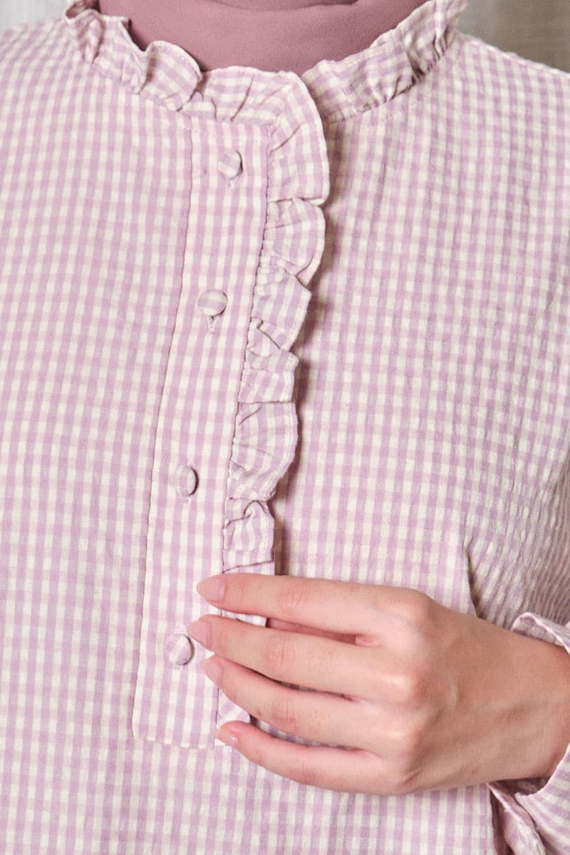 Rowan Henley Blouse - Lilac Check - Image 5