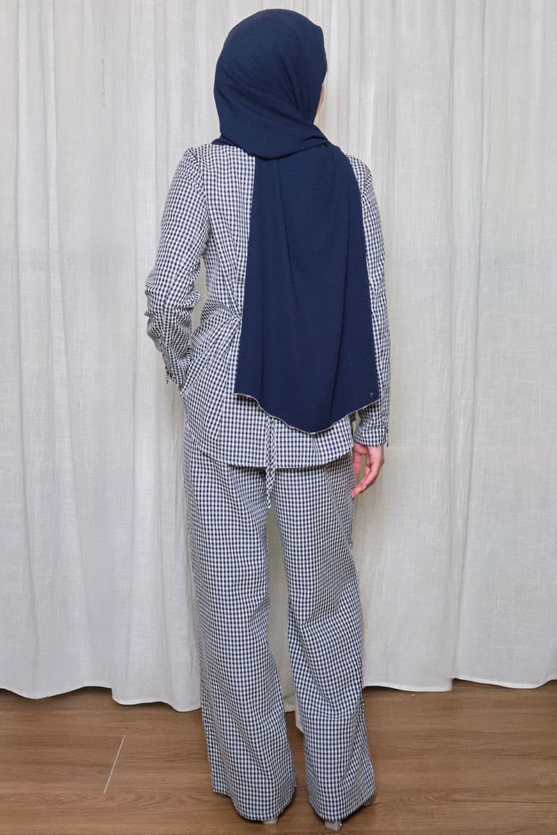 Douglas Wide Legged Pants - Navy Check - Image 4