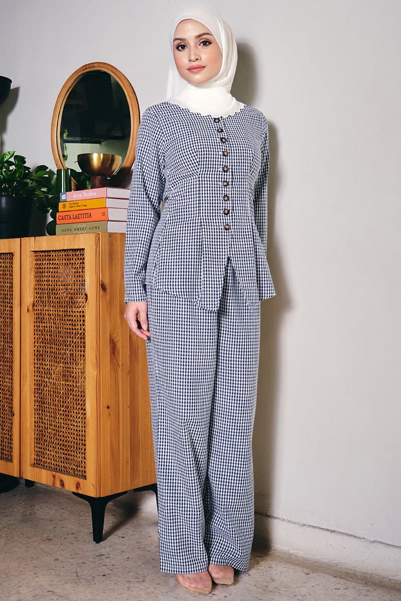 Douglas Wide Legged Pants - Navy Check - Image 1