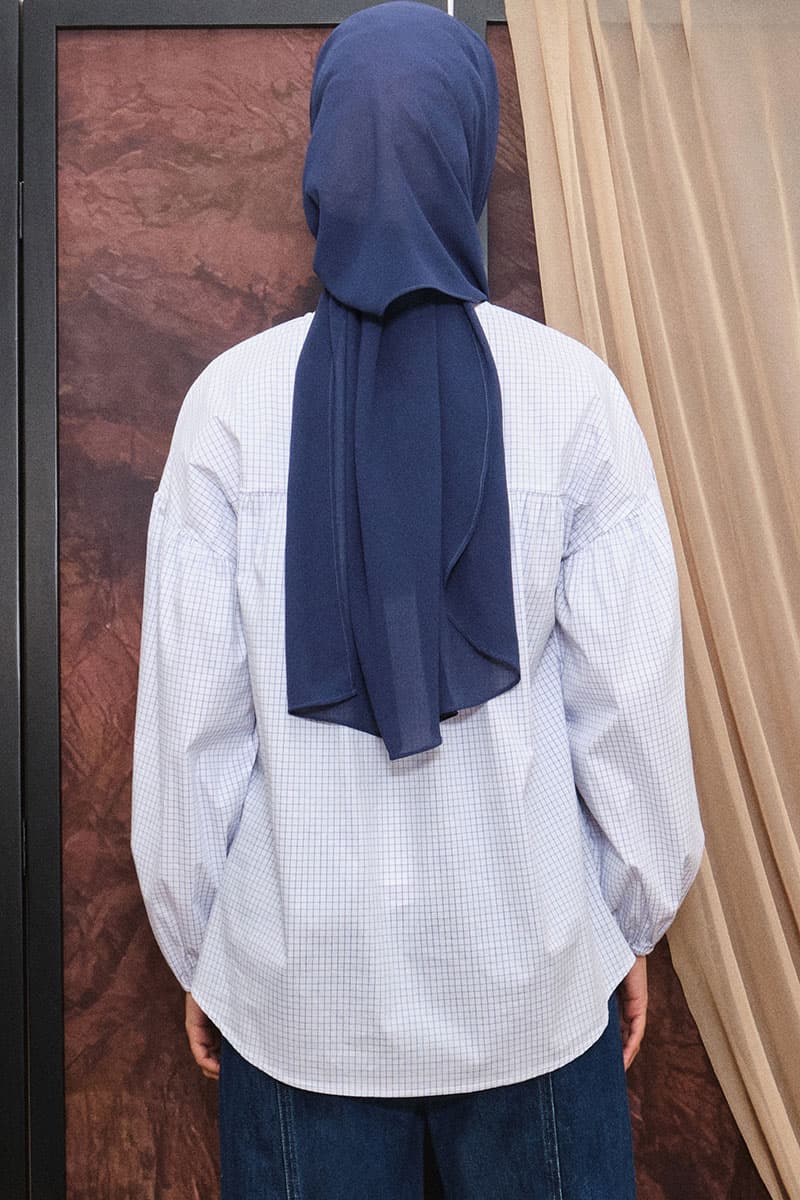 Fawn Front Button Blouse - White/Navy Grid - Image 4