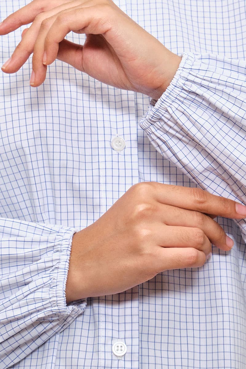 Fawn Front Button Blouse - White/Navy Grid - Image 5